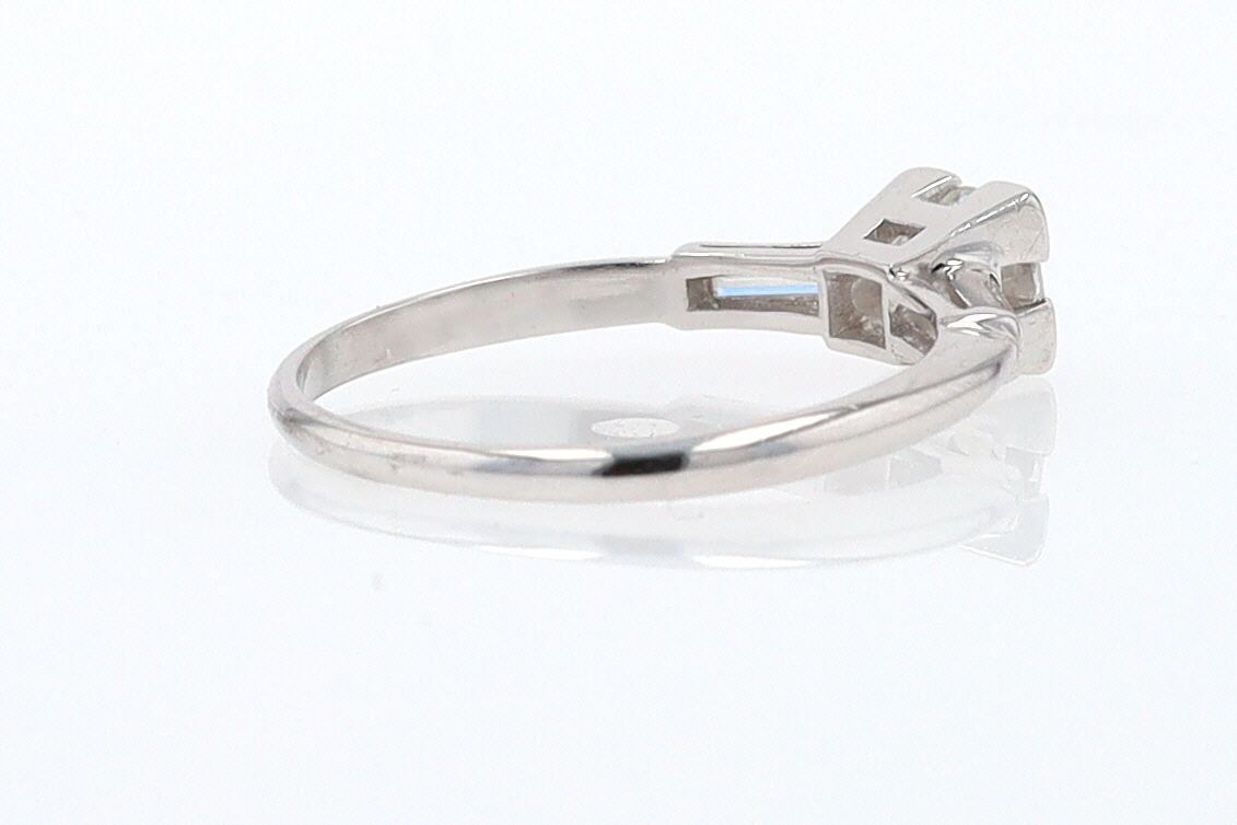 3 Stone Petite Platinum Art Deco Diamond Engagement Ring