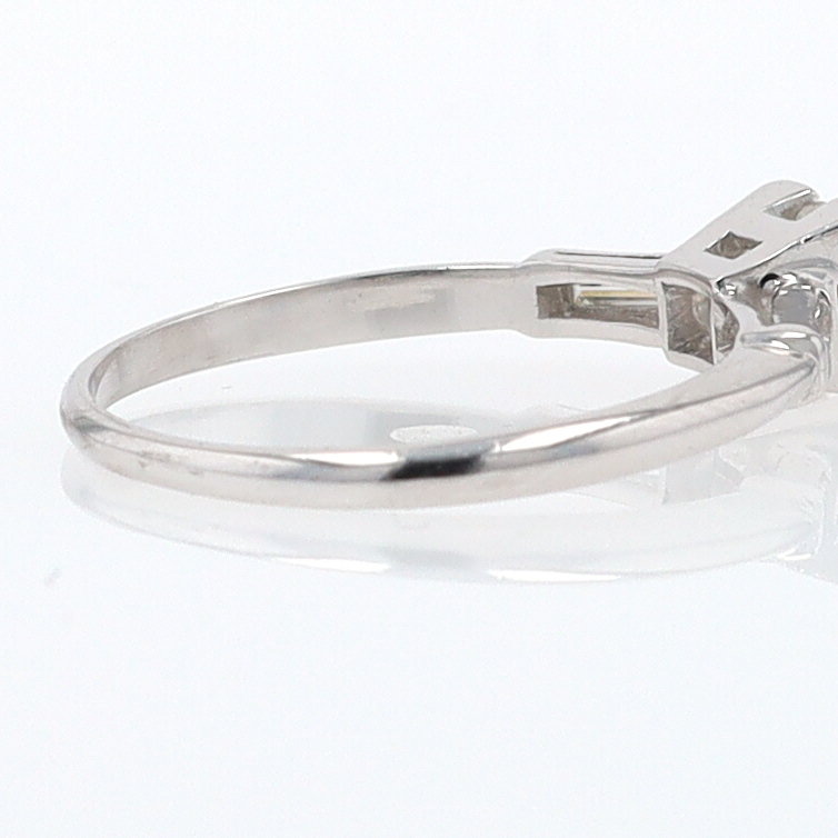 3 Stone Petite Platinum Art Deco Diamond Engagement Ring