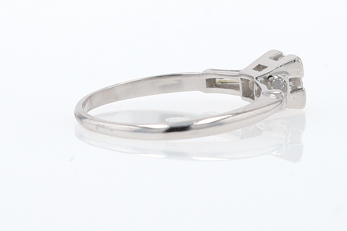 3 Stone Petite Platinum Art Deco Diamond Engagement Ring