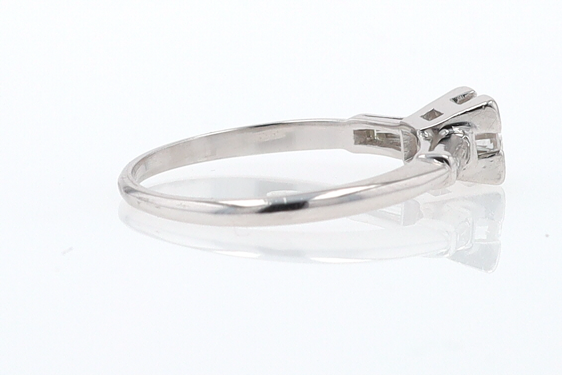 3 Stone Petite Platinum Art Deco Diamond Engagement Ring