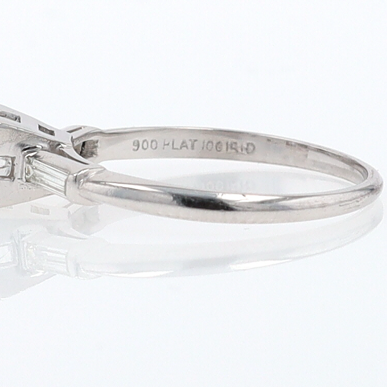 3 Stone Petite Platinum Art Deco Diamond Engagement Ring