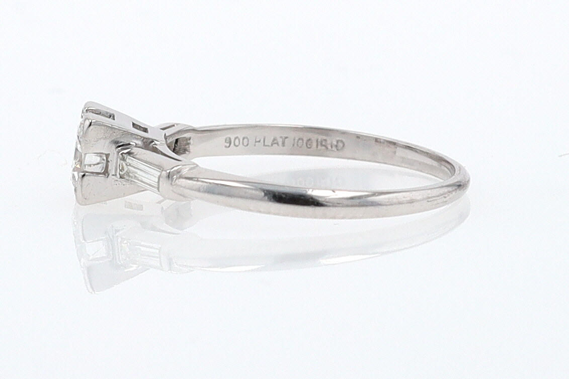 3 Stone Petite Platinum Art Deco Diamond Engagement Ring