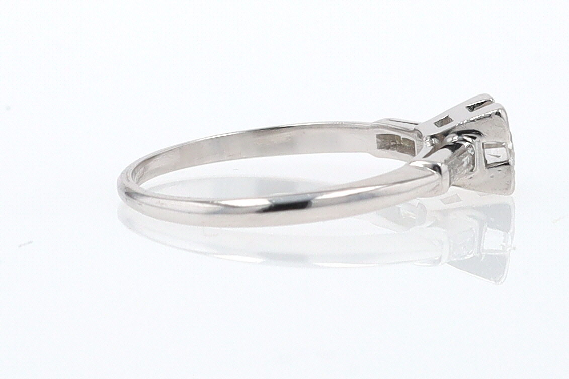 3 Stone Petite Platinum Art Deco Diamond Engagement Ring