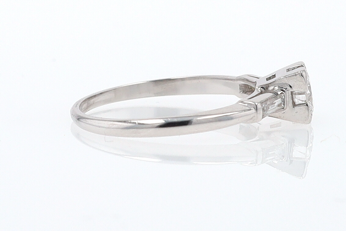 3 Stone Petite Platinum Art Deco Diamond Engagement Ring