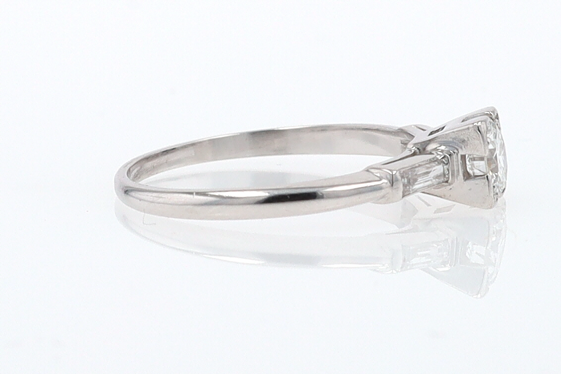 3 Stone Petite Platinum Art Deco Diamond Engagement Ring