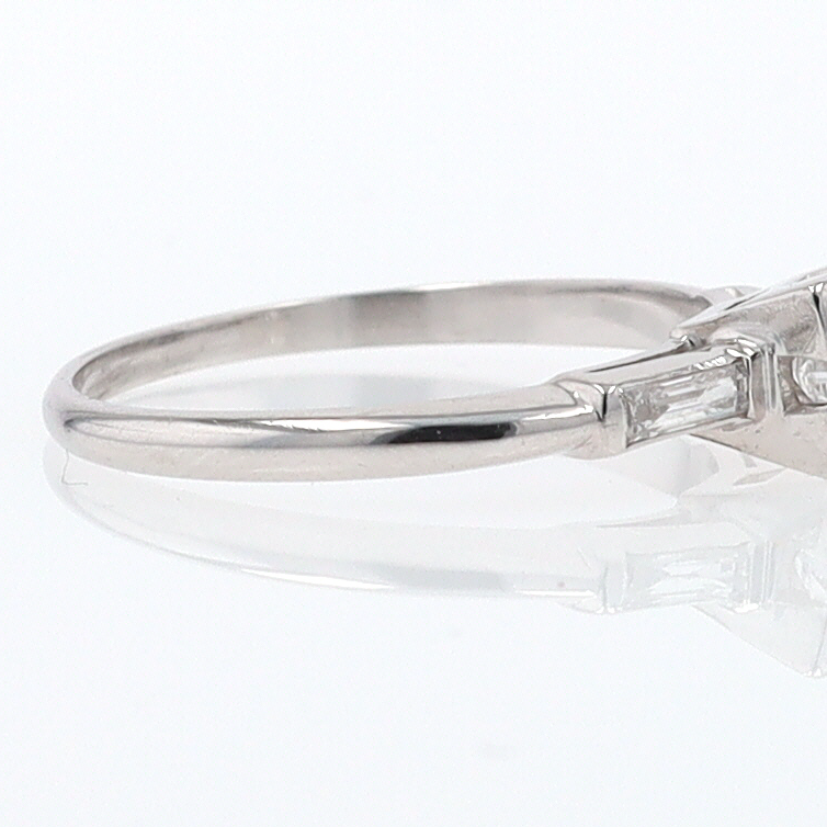 3 Stone Petite Platinum Art Deco Diamond Engagement Ring