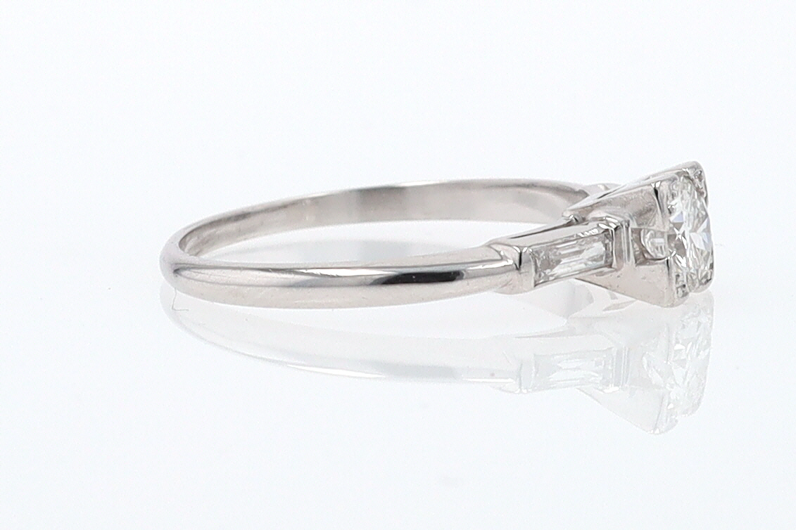 3 Stone Petite Platinum Art Deco Diamond Engagement Ring