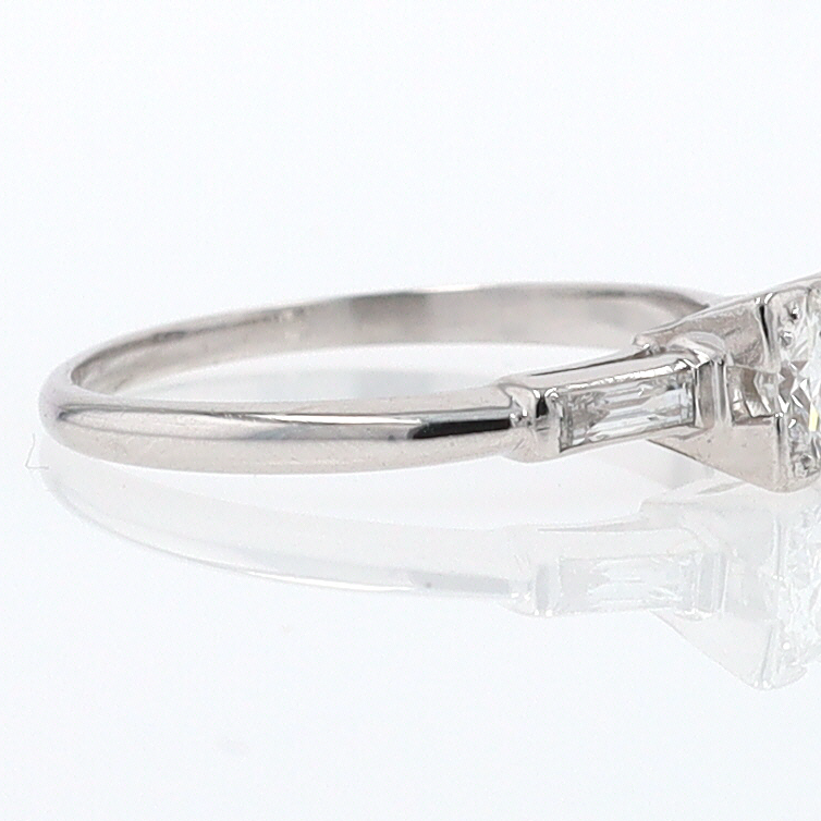 3 Stone Petite Platinum Art Deco Diamond Engagement Ring