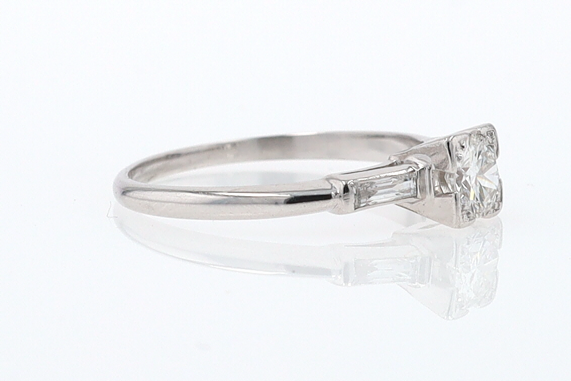 3 Stone Petite Platinum Art Deco Diamond Engagement Ring