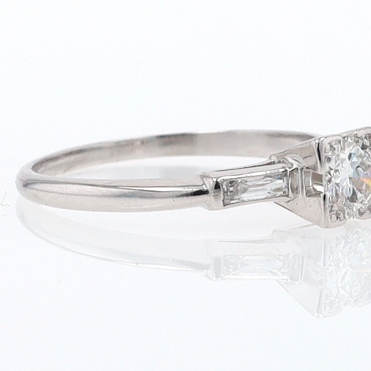 3 Stone Petite Platinum Art Deco Diamond Engagement Ring