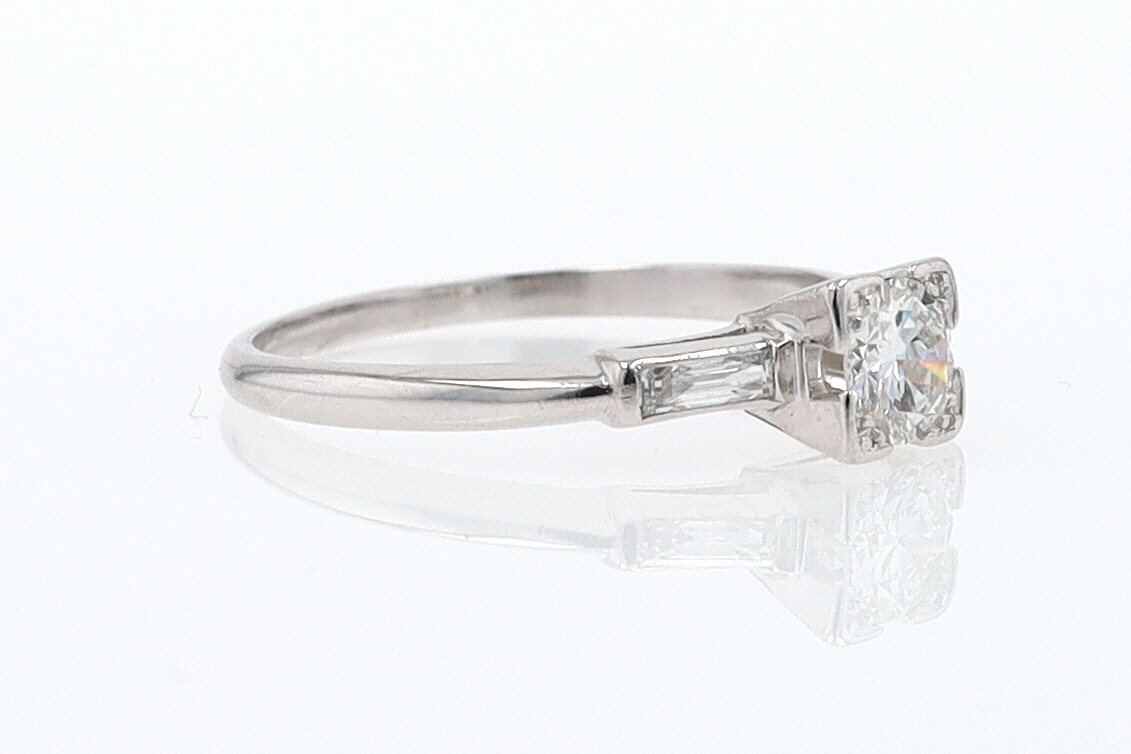 3 Stone Petite Platinum Art Deco Diamond Engagement Ring