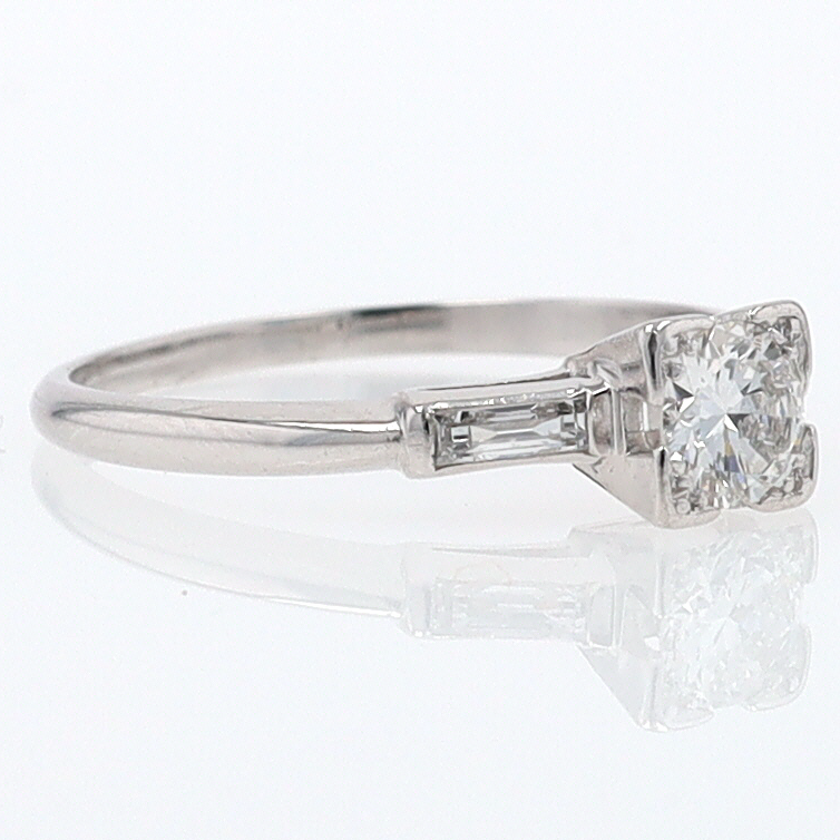 3 Stone Petite Platinum Art Deco Diamond Engagement Ring