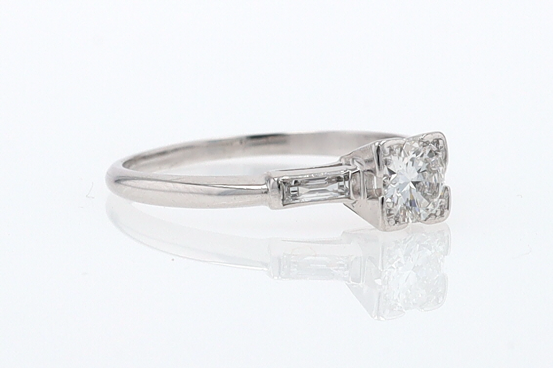 3 Stone Petite Platinum Art Deco Diamond Engagement Ring