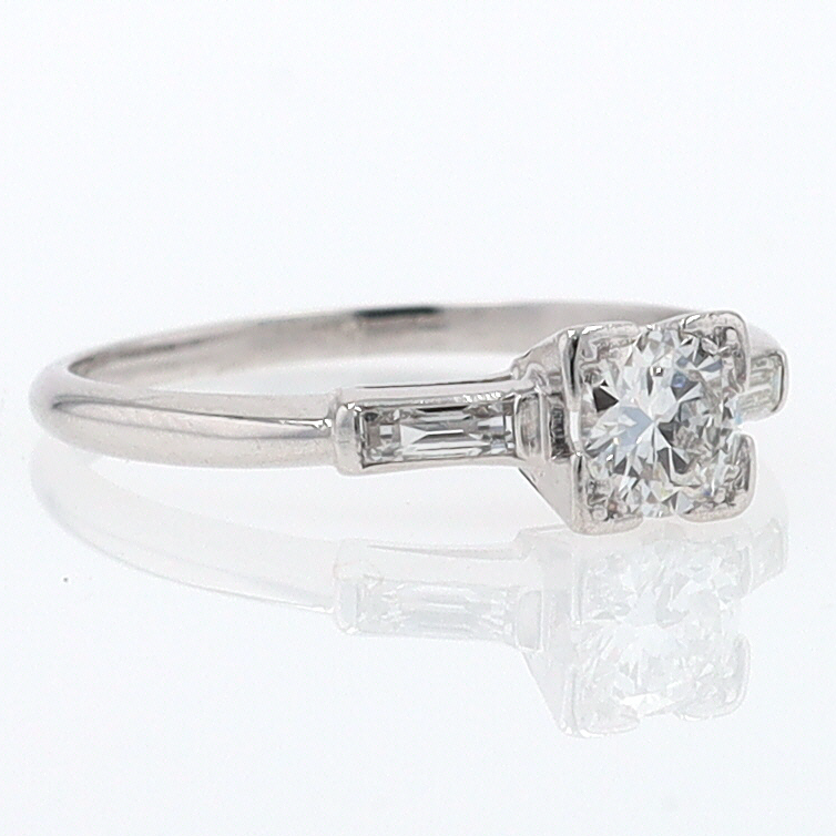 3 Stone Petite Platinum Art Deco Diamond Engagement Ring