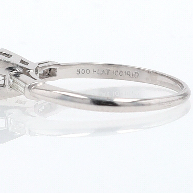 3 Stone Petite Platinum Art Deco Diamond Engagement Ring