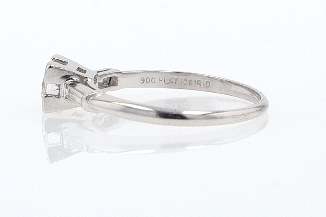 3 Stone Petite Platinum Art Deco Diamond Engagement Ring