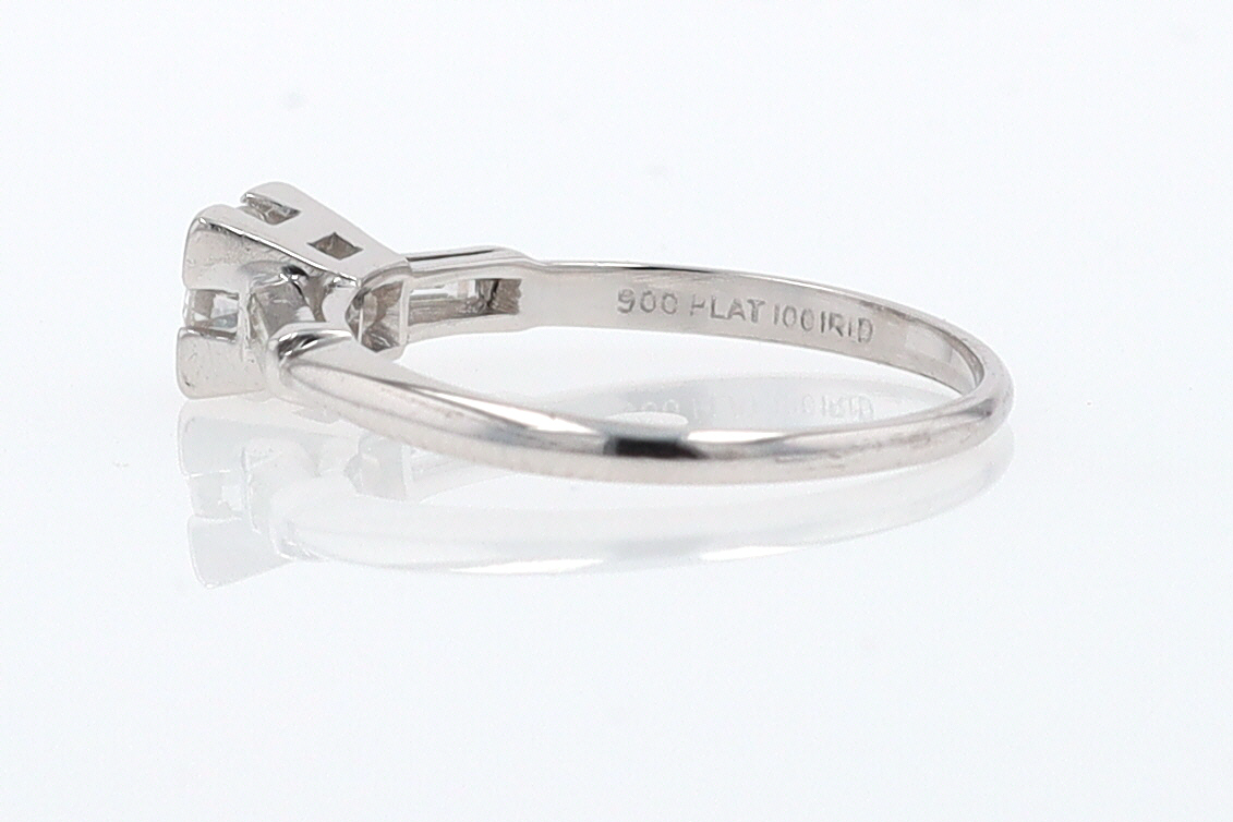 3 Stone Petite Platinum Art Deco Diamond Engagement Ring