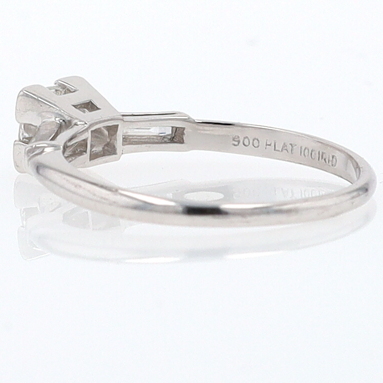 3 Stone Petite Platinum Art Deco Diamond Engagement Ring