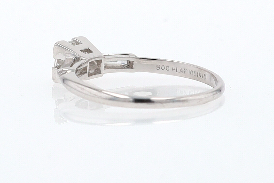 3 Stone Petite Platinum Art Deco Diamond Engagement Ring