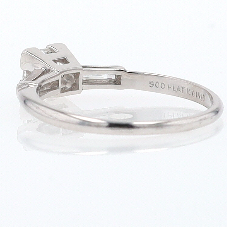 3 Stone Petite Platinum Art Deco Diamond Engagement Ring