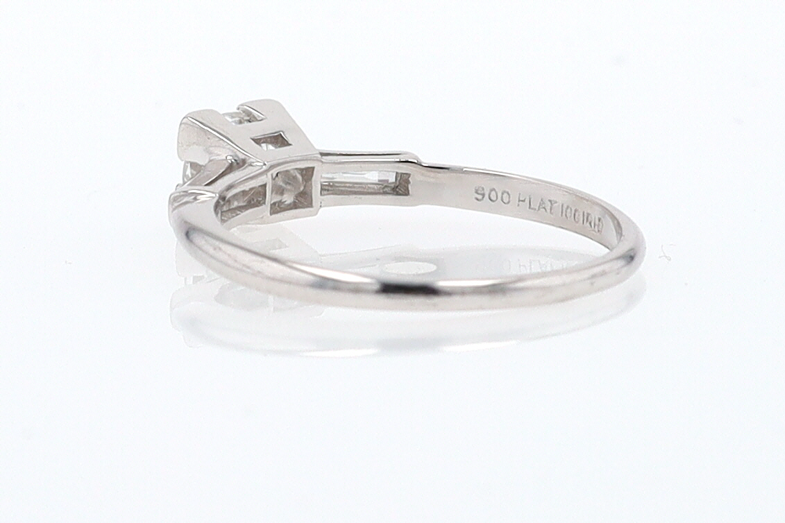 3 Stone Petite Platinum Art Deco Diamond Engagement Ring