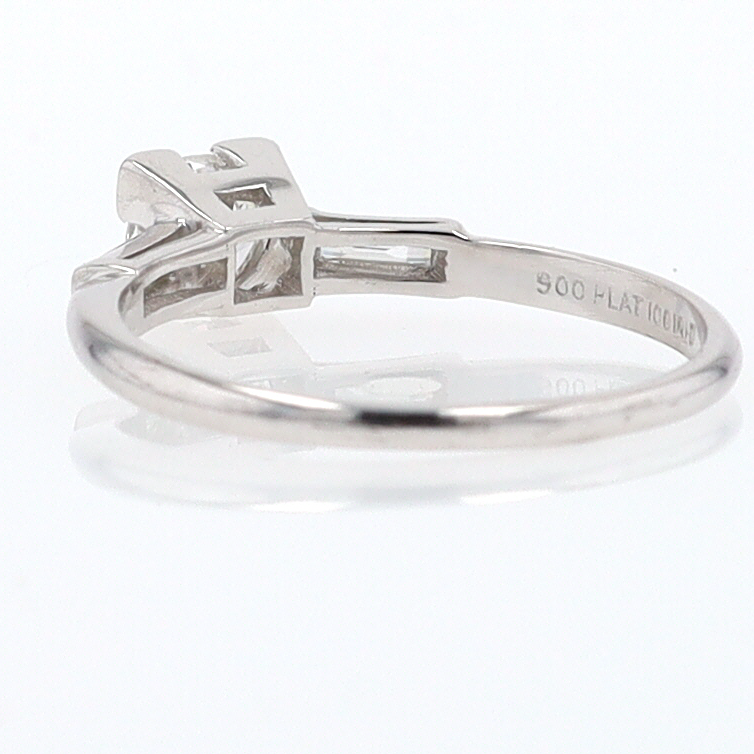 3 Stone Petite Platinum Art Deco Diamond Engagement Ring