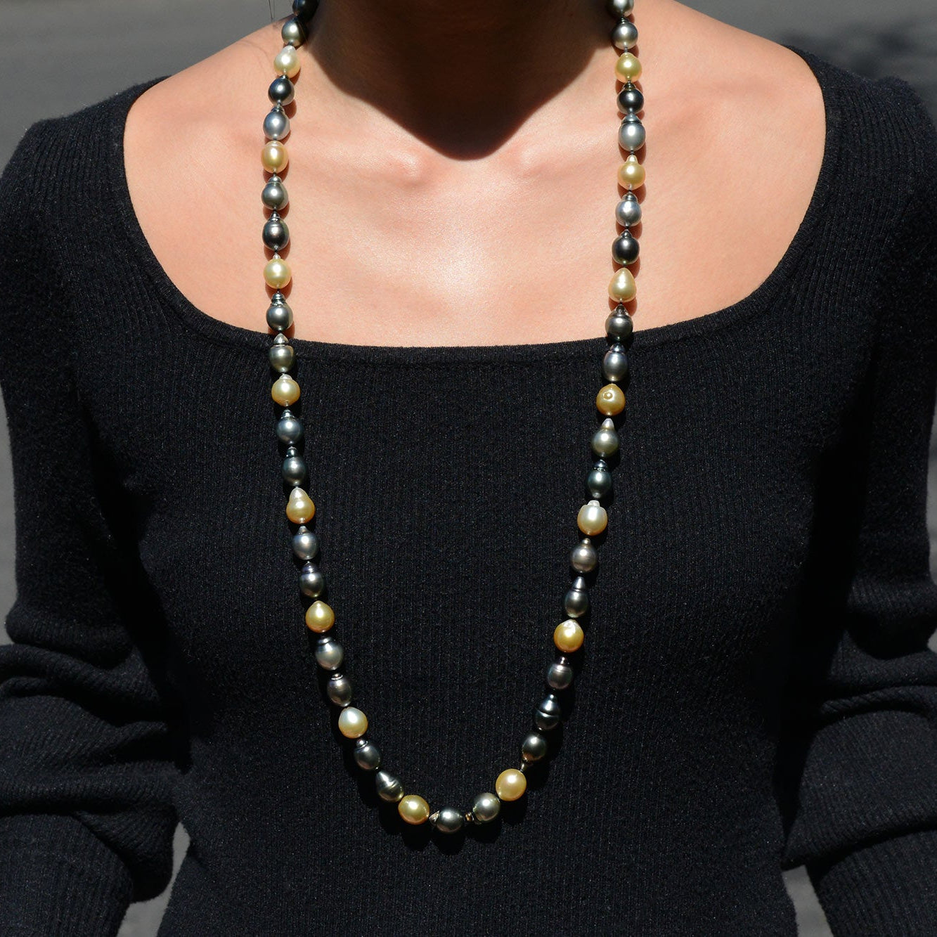 36" Golden South Sea and Black Tahitian Pearl Necklace