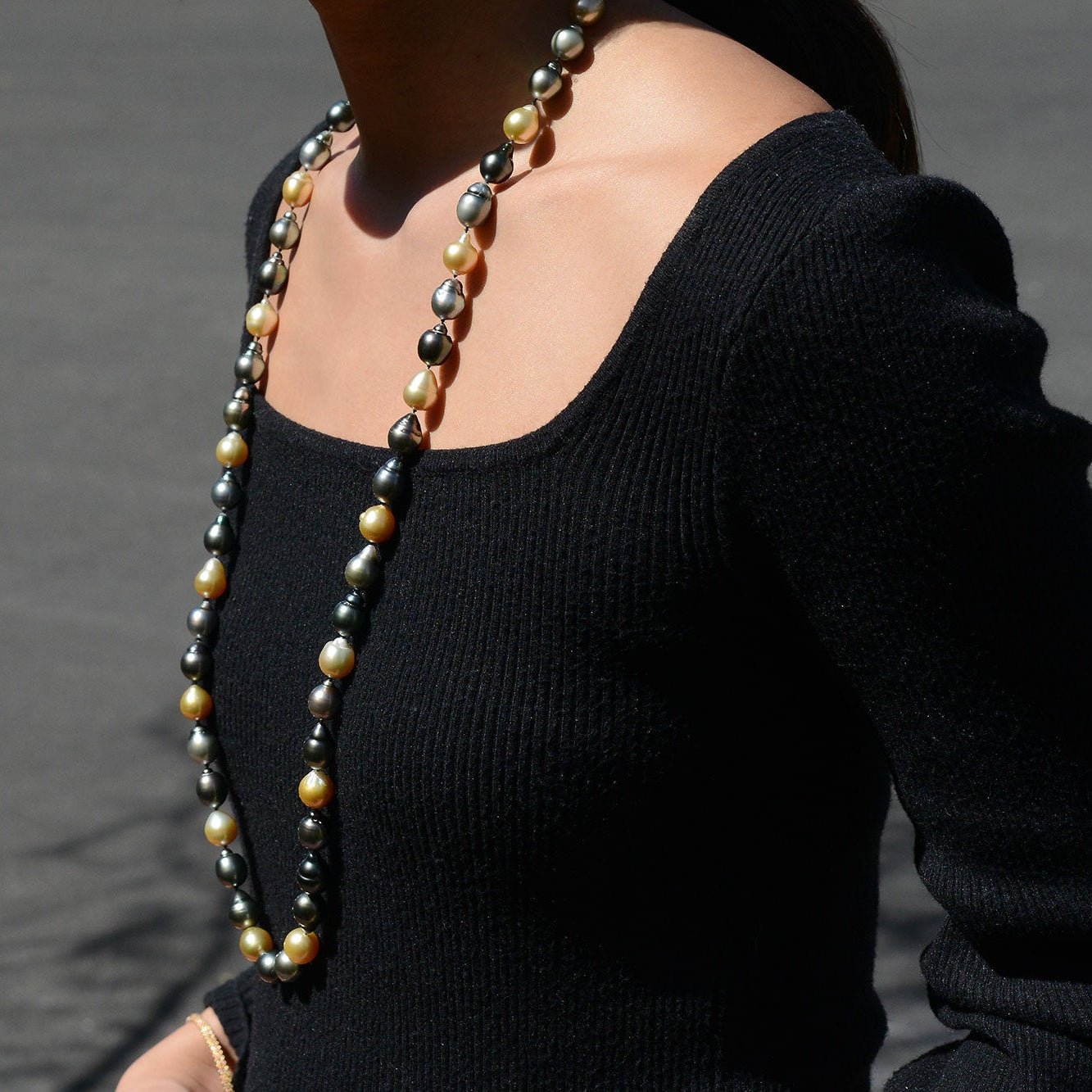 36" Golden South Sea and Black Tahitian Pearl Necklace