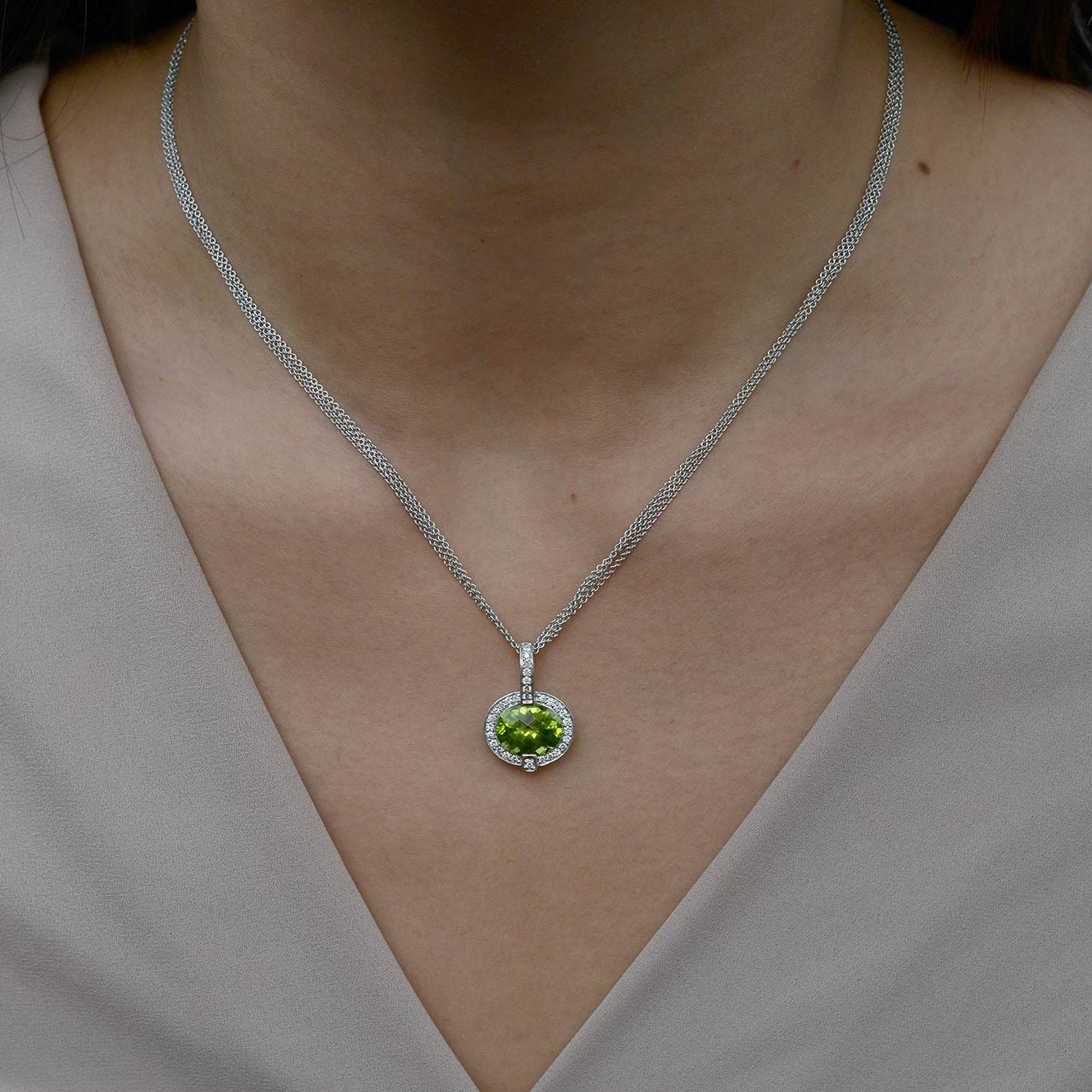 4 Carat Intense Peridot Diamond Necklace
