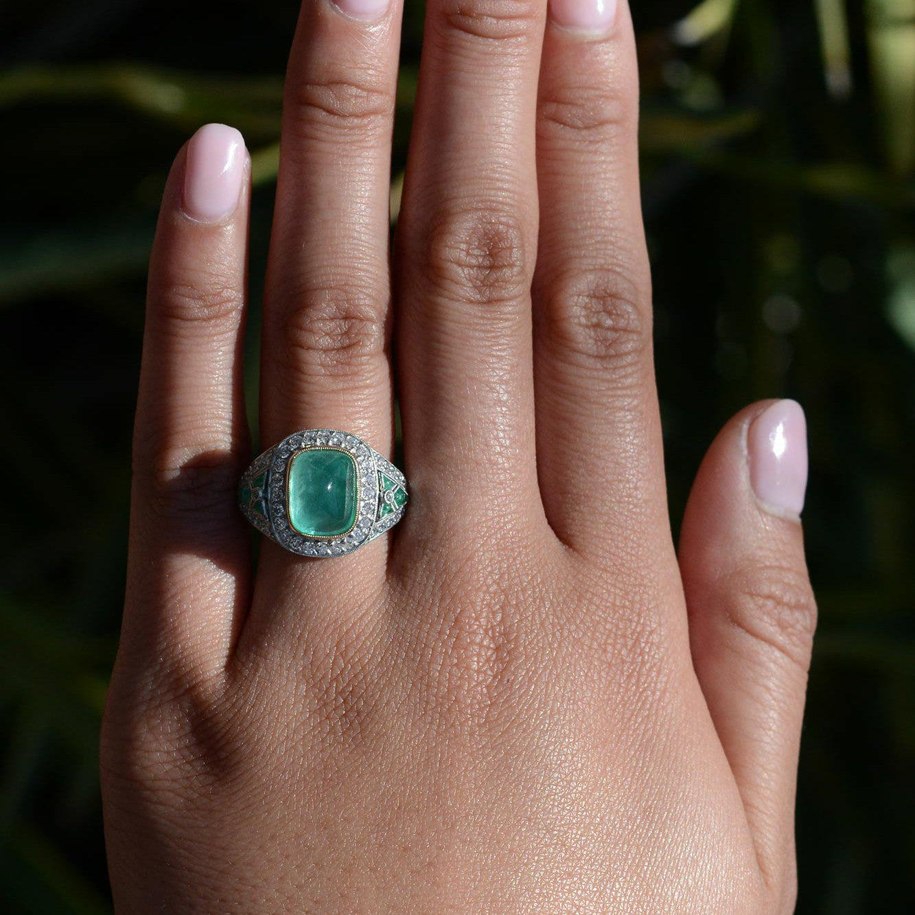 4 Carat Sugar Loaf Colombian Emerald Art Deco Cocktail Ring