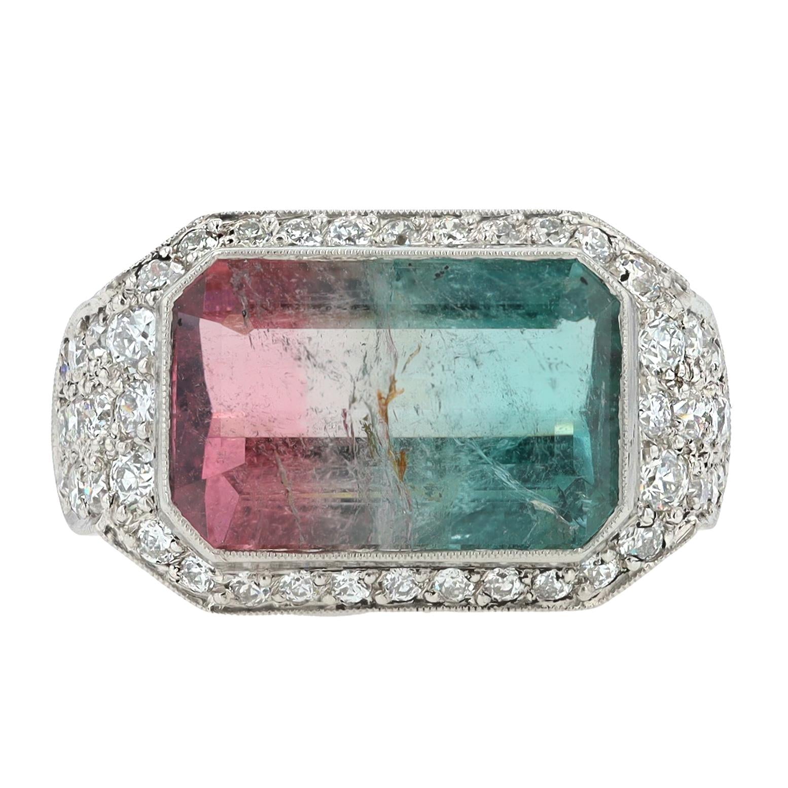 4 Carat Watermelon Tourmaline & Diamond Cocktail Engagement Ring