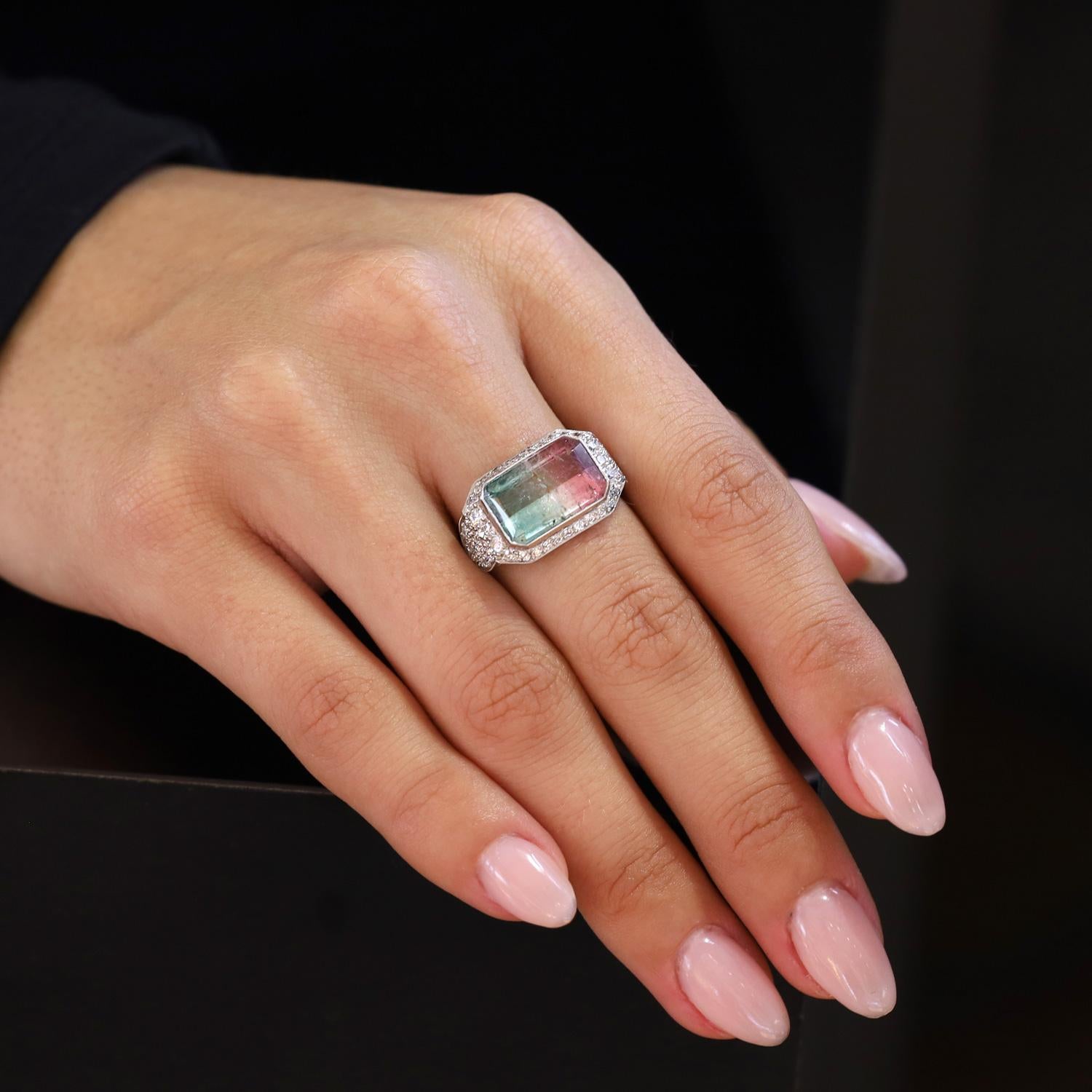 4 Carat Watermelon Tourmaline & Diamond Cocktail Engagement Ring