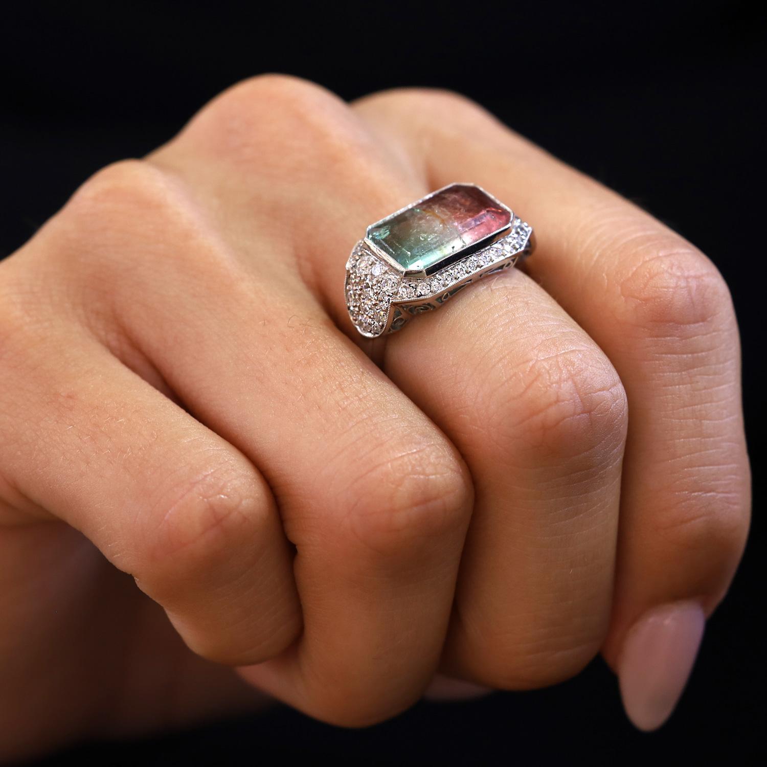 4 Carat Watermelon Tourmaline & Diamond Cocktail Engagement Ring