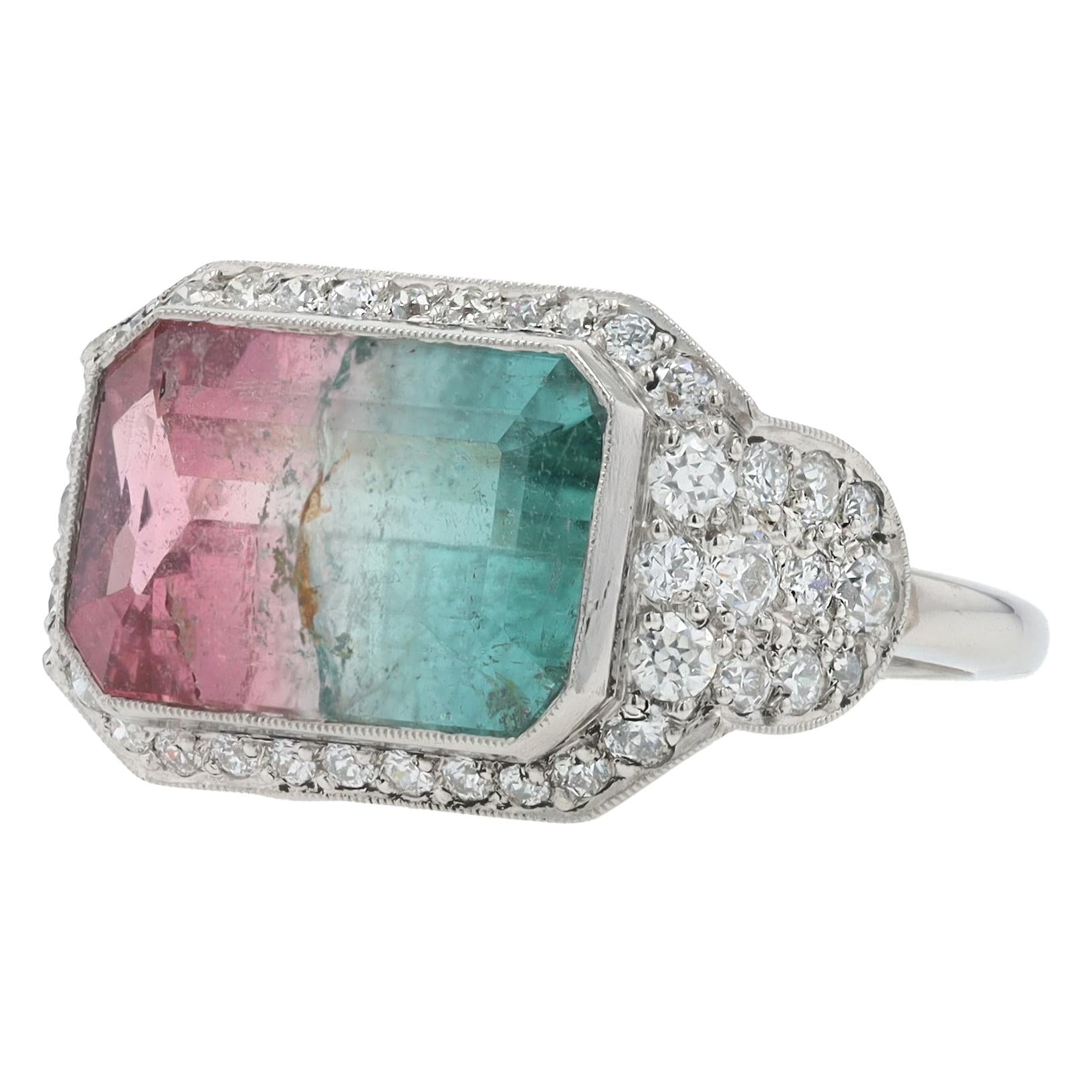 4 Carat Watermelon Tourmaline & Diamond Cocktail Engagement Ring