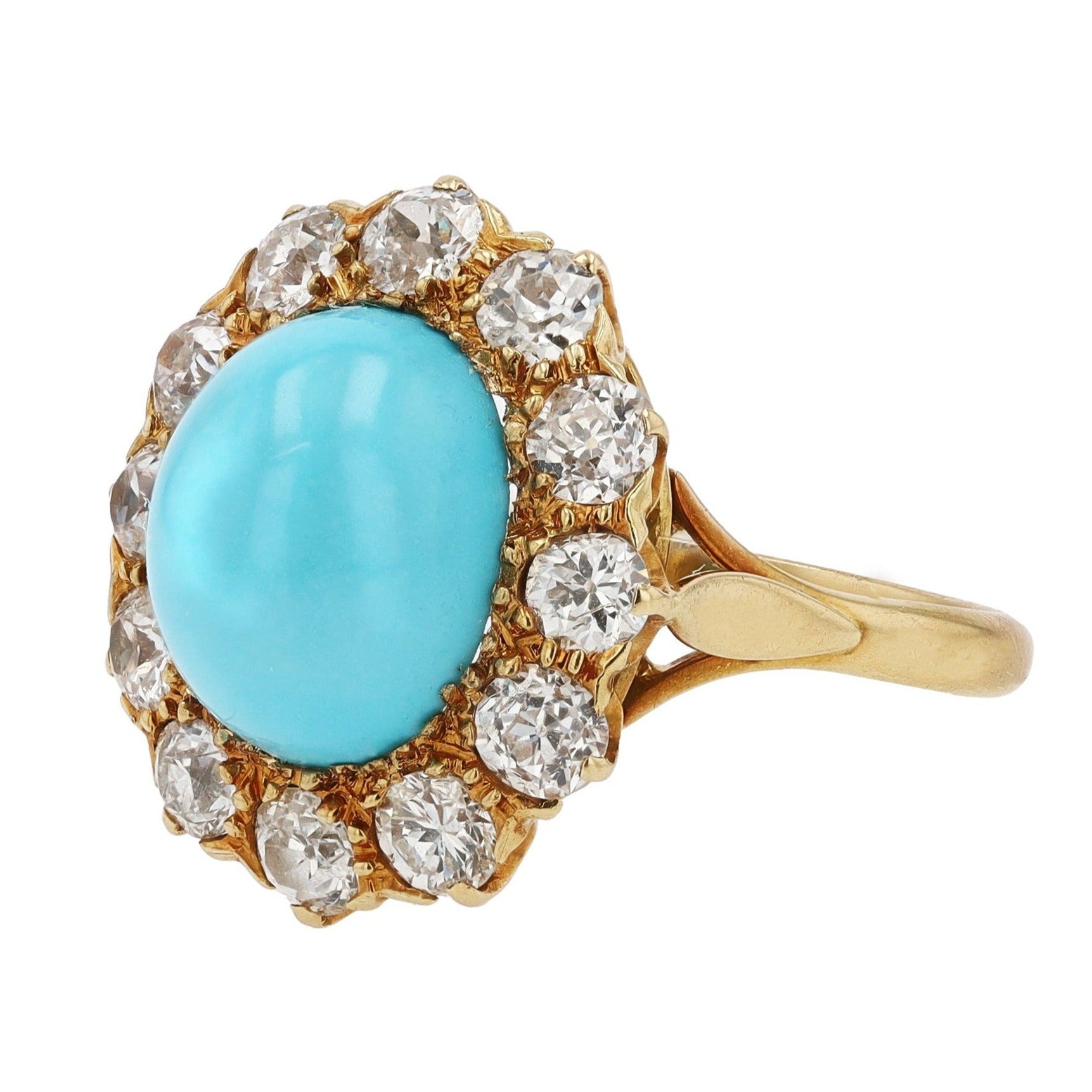 4.67 Carat Turquoise & Old Mine Cut Diamond Halo Ring
