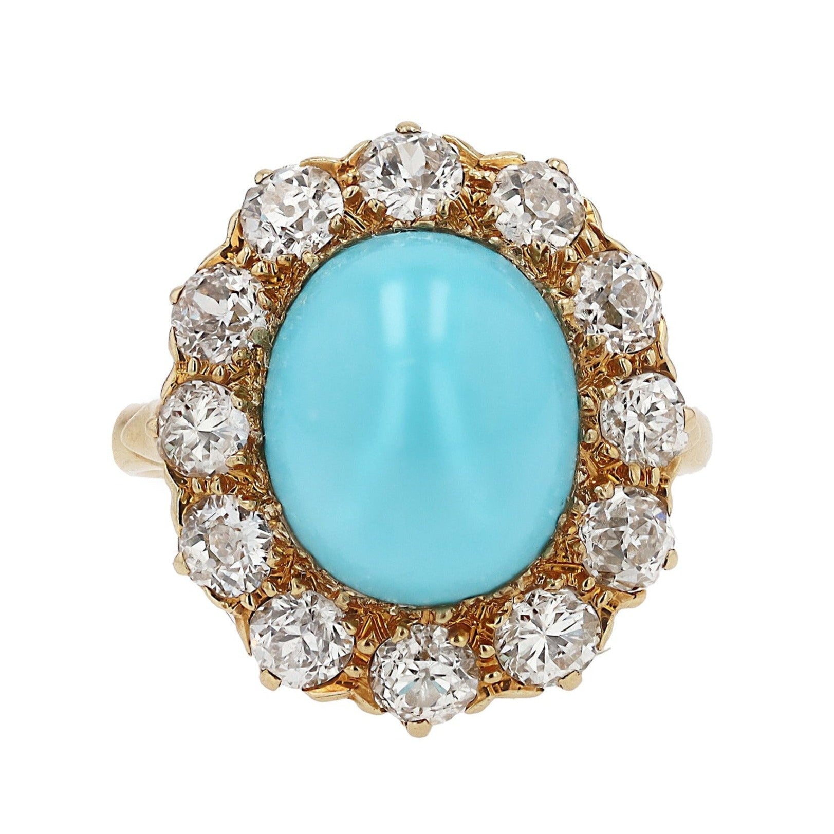 4.67 Carat Turquoise & Old Mine Cut Diamond Halo Ring