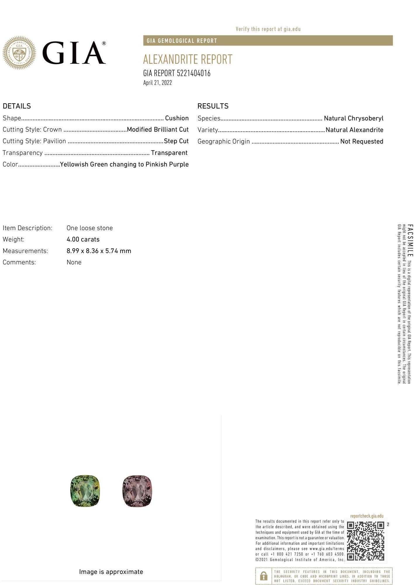 GIA Certified 4 carat Color Change Alexandrite & Diamond Cocktail Ring