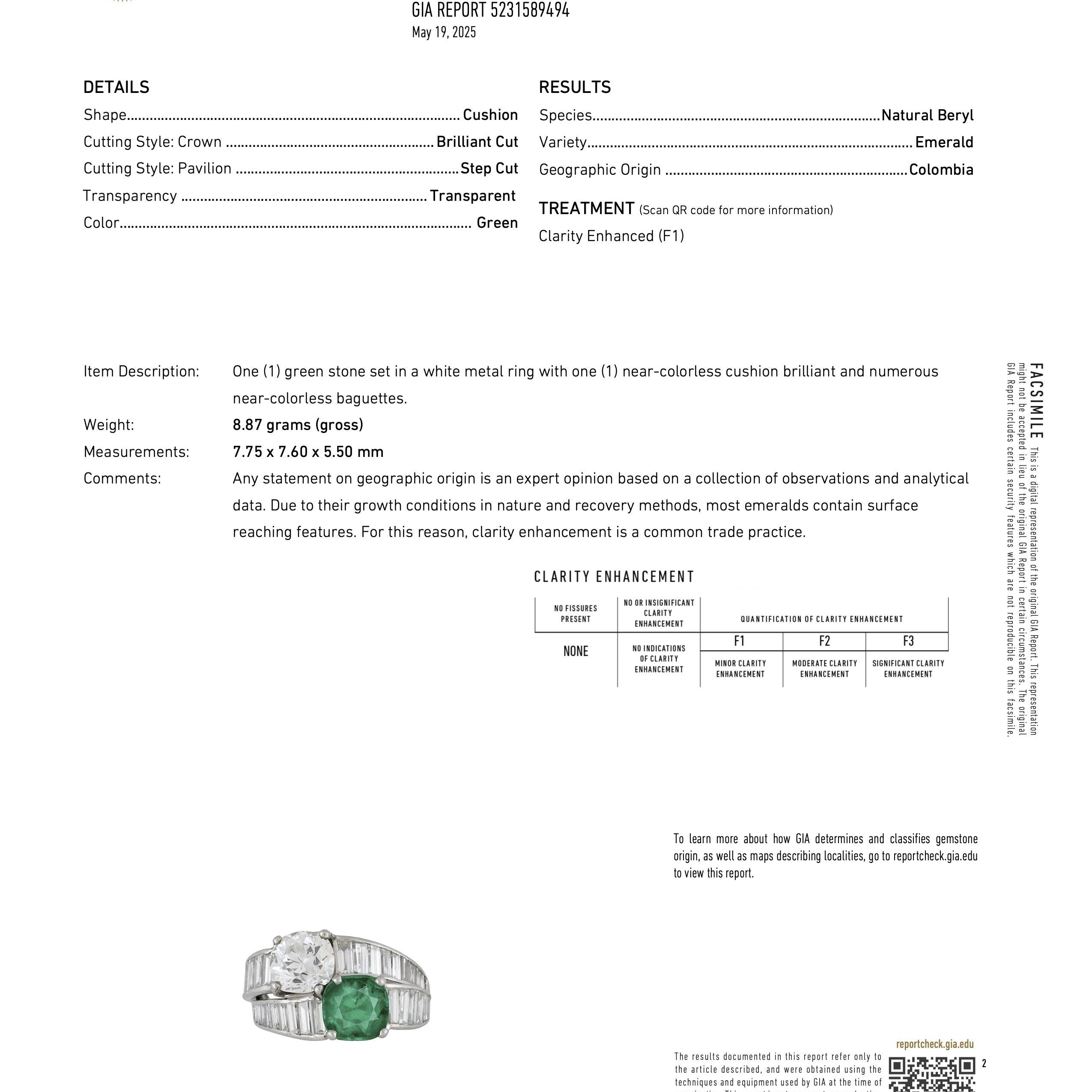Art Deco 1930's Tiffany & Co GIA Certified Diamond & Emerald Toi Et Moi Ring