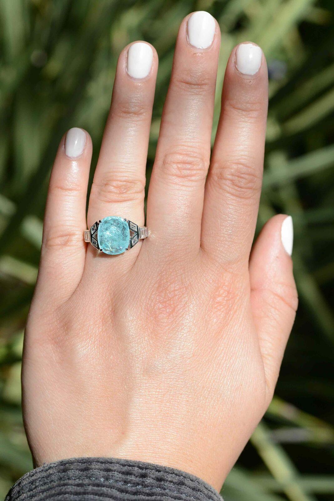 5 Carat Paraiba Tourmaline Sugarloaf Cabochon Engagement Ring