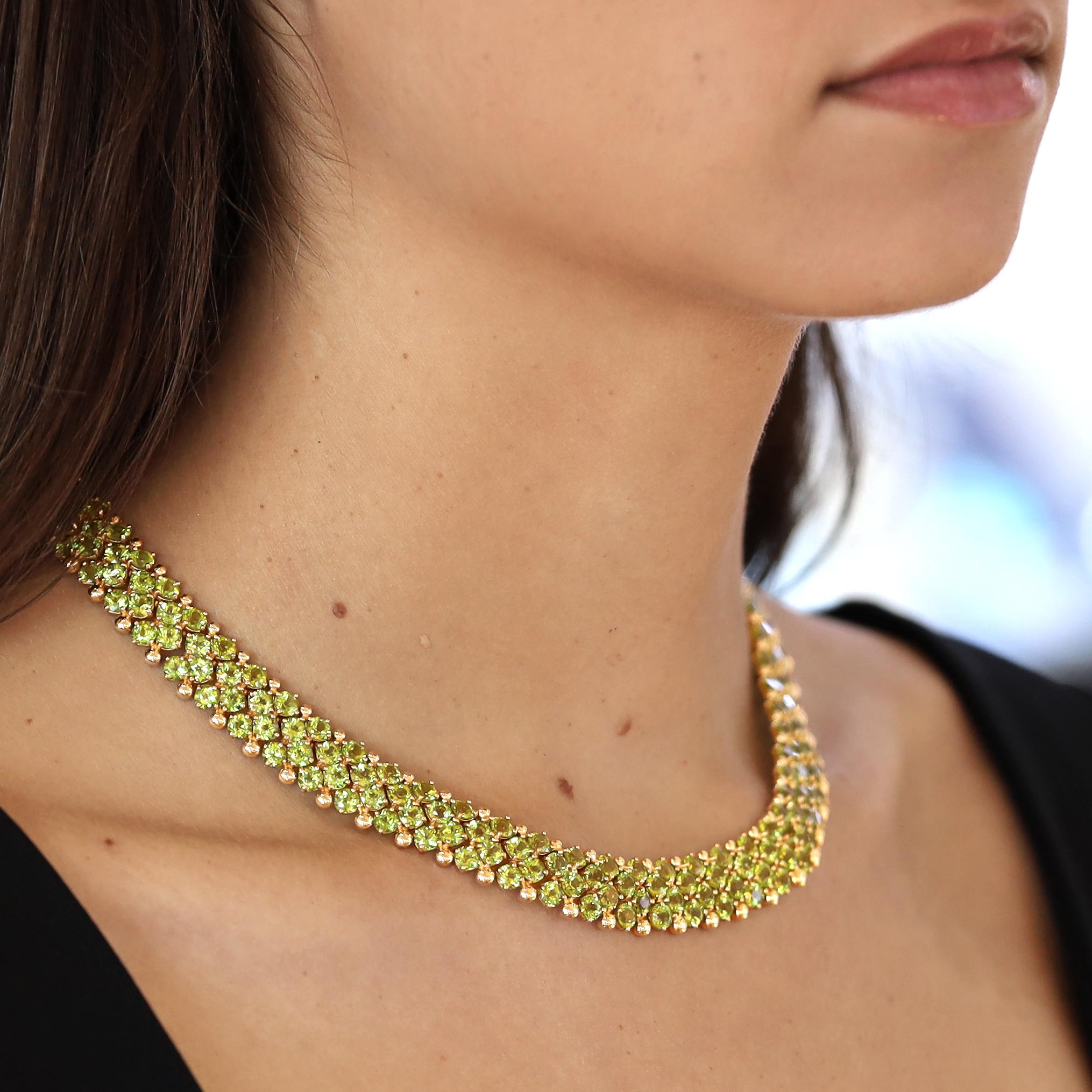 Vintage 62 Carat Peridot & 14k Gold Estate Collar Necklace