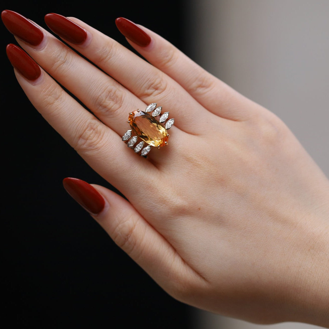 8.85ct Imperial Topaz and Marquise Diamond Cocktail Ring