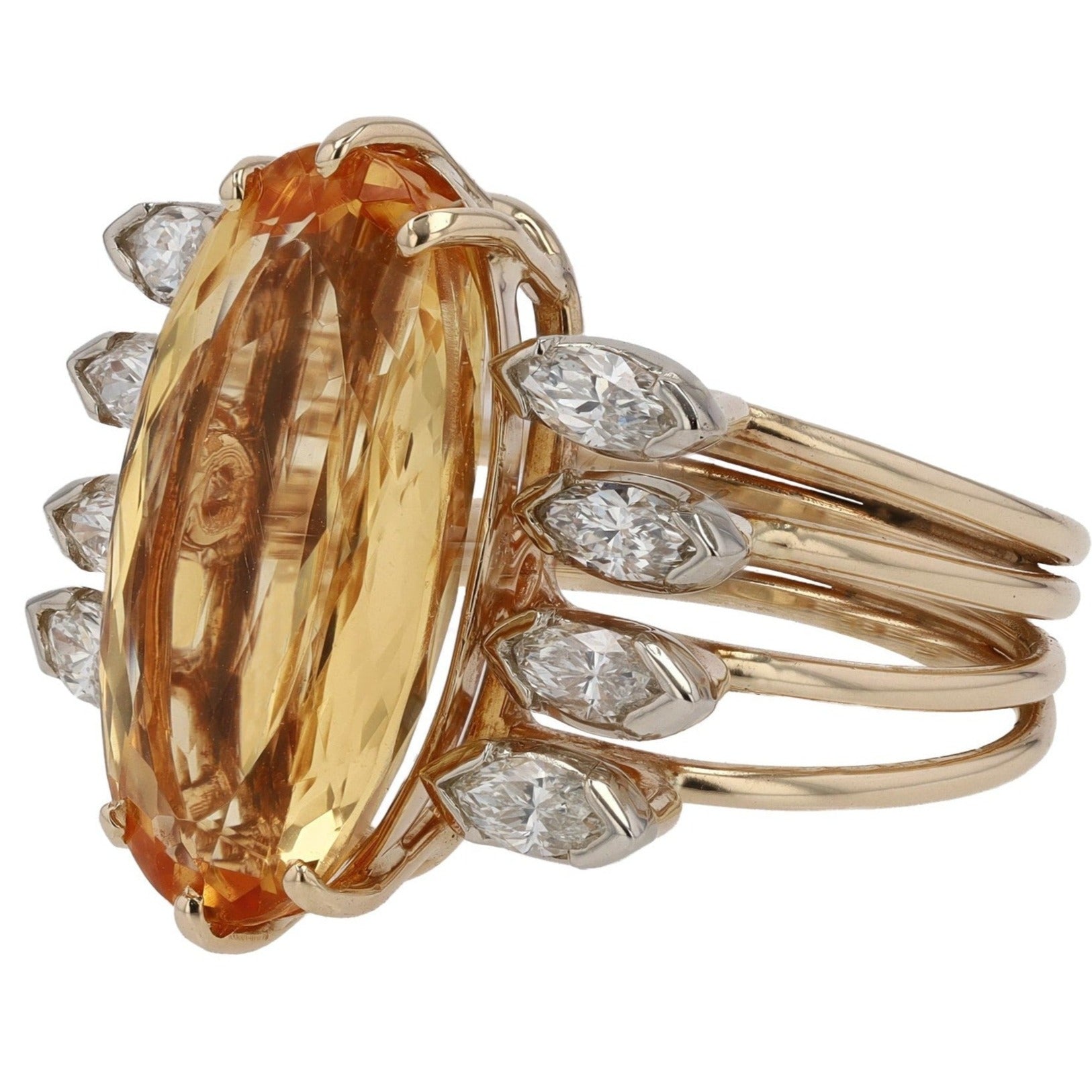 8.85ct Imperial Topaz and Marquise Diamond Cocktail Ring