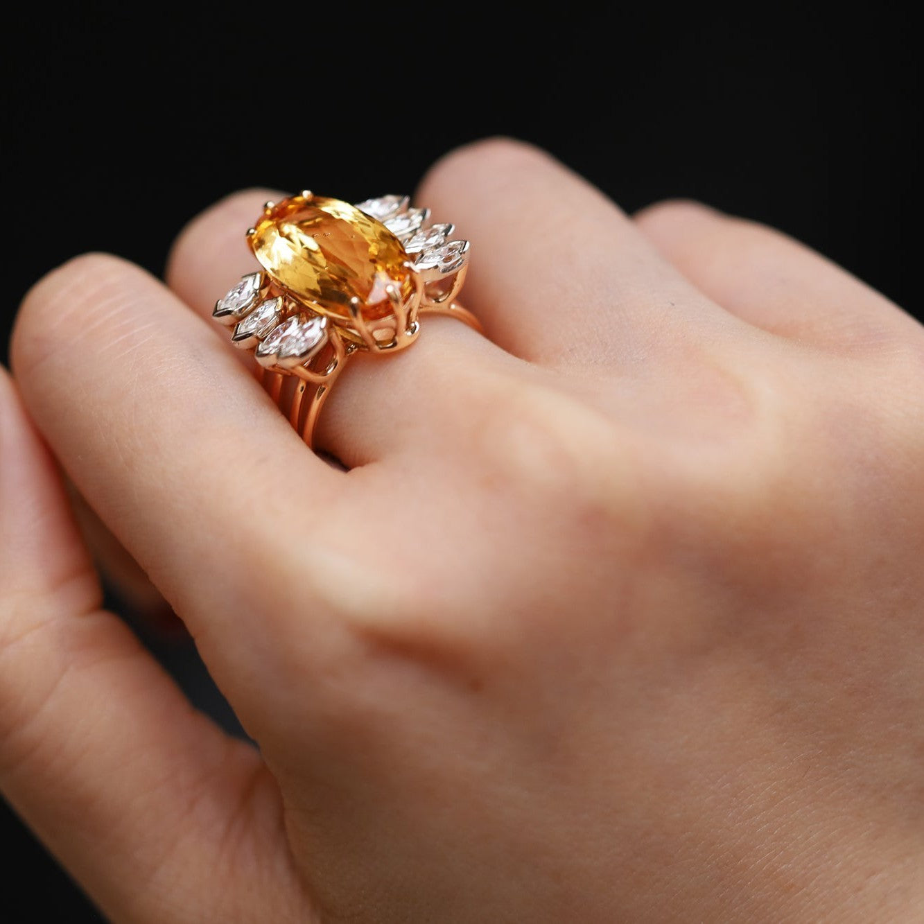 8.85ct Imperial Topaz and Marquise Diamond Cocktail Ring