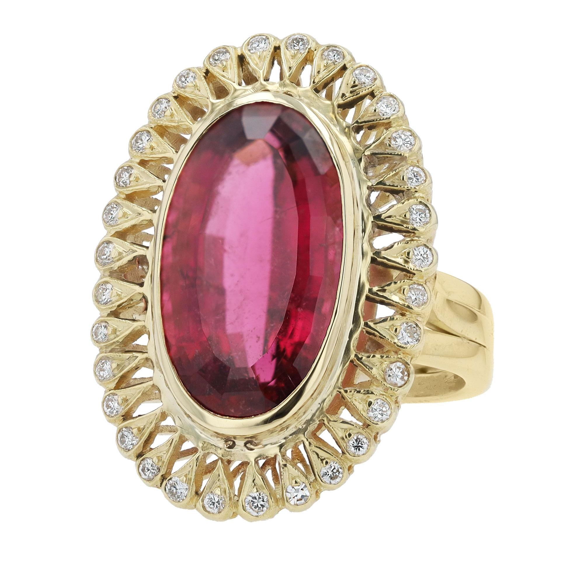 9.25 Carat Rubellite Tourmaline and Diamond Vintage Cocktail Ring