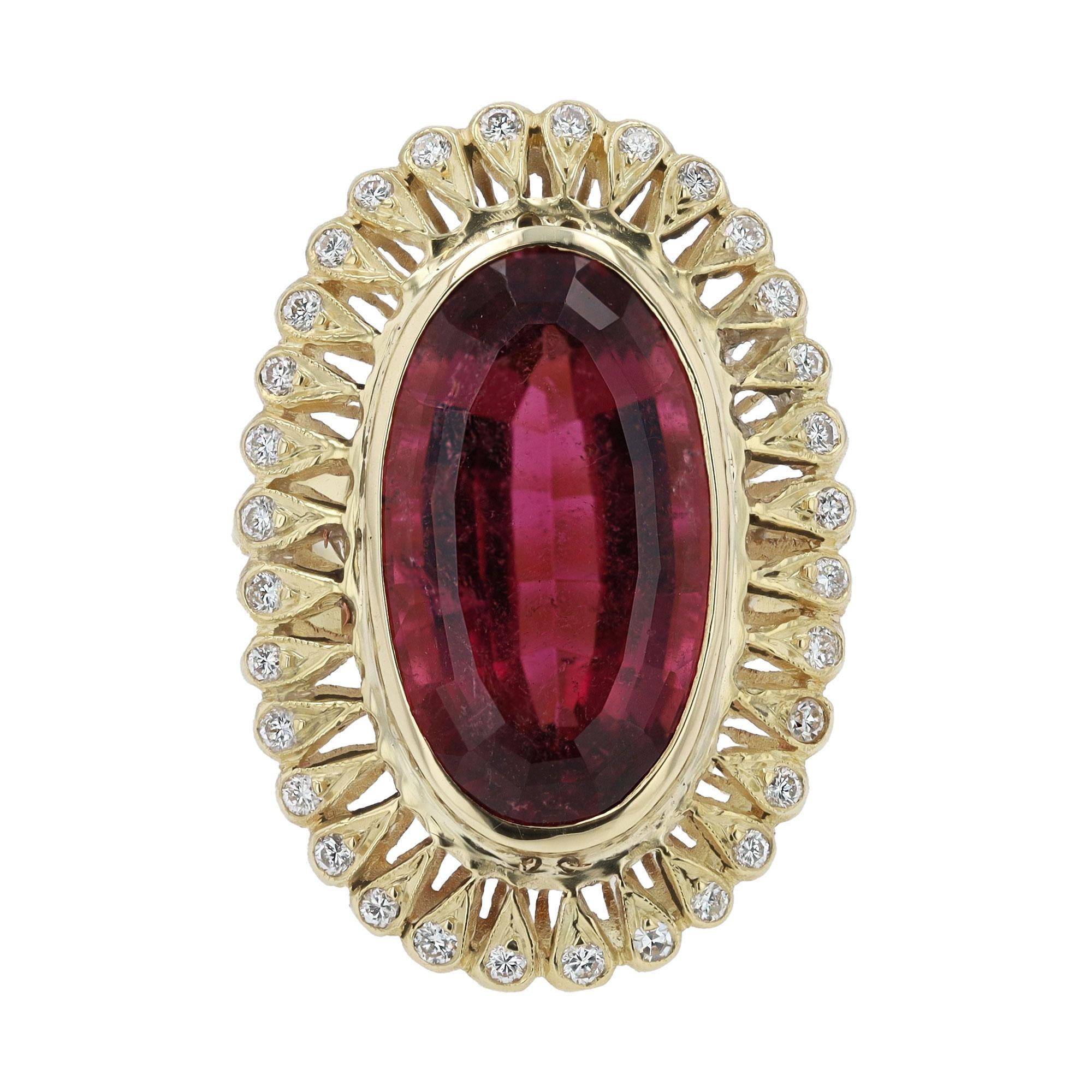 9.25 Carat Rubellite Tourmaline and Diamond Vintage Cocktail Ring