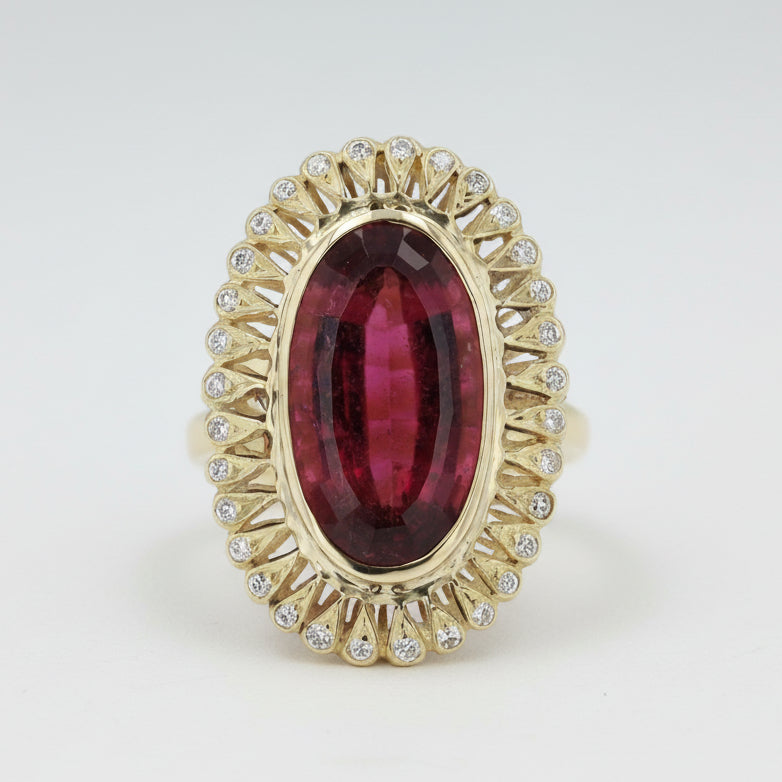 9.25 Carat Rubellite Tourmaline and Diamond Vintage Cocktail Ring