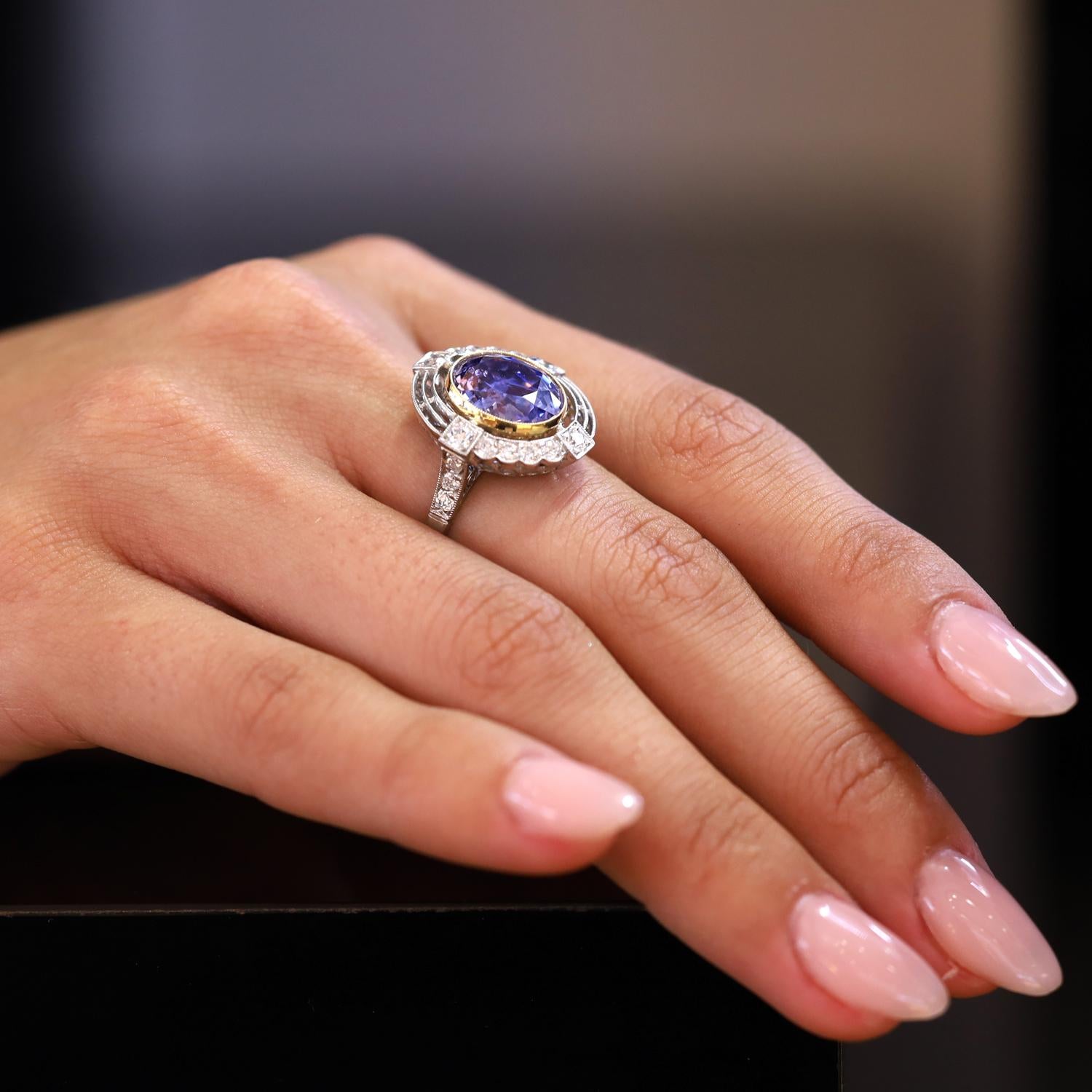 Certified 5.95 Carat Color Change Purple Sapphire Ring