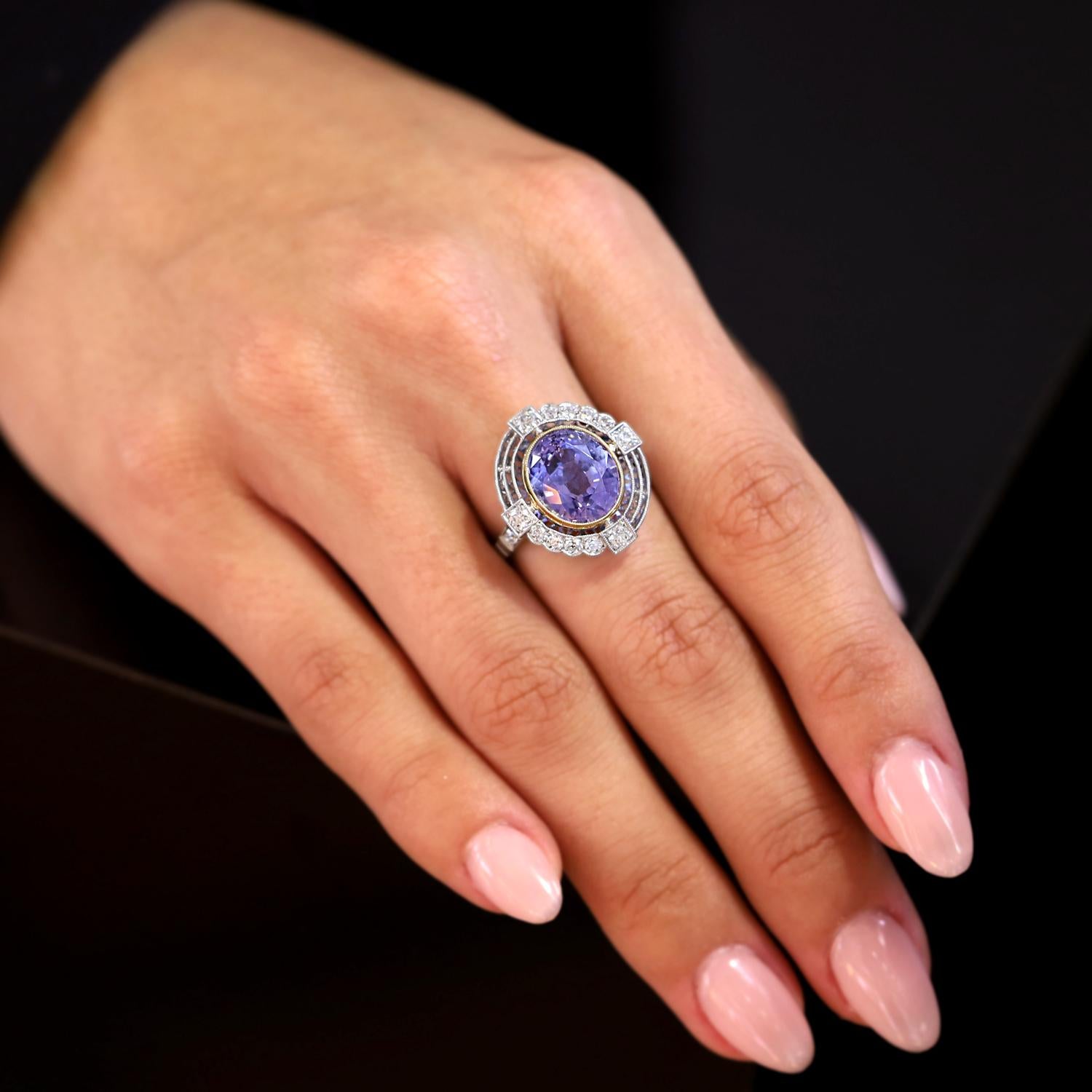 Certified 5.95 Carat Color Change Purple Sapphire Ring