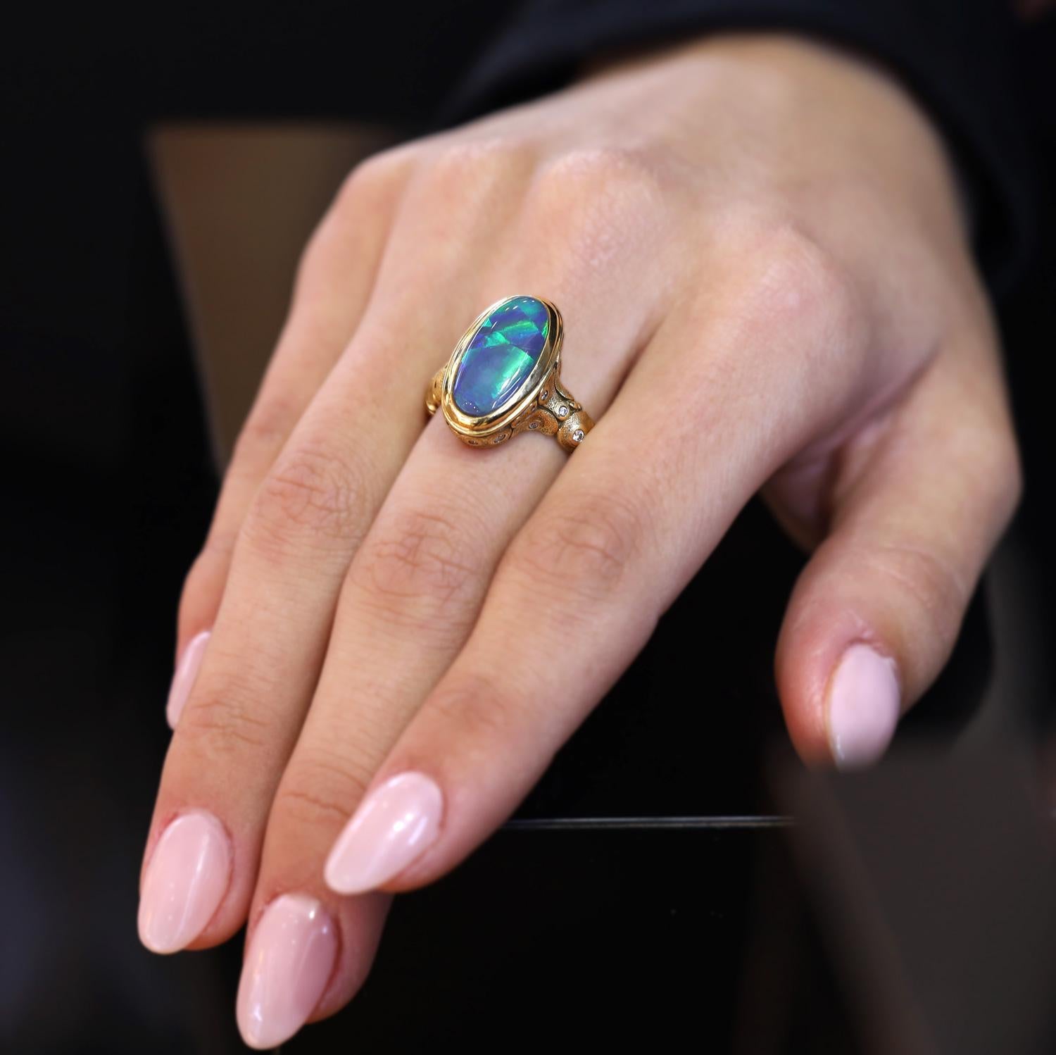 New Alex Sepkus 3.94 Carat Black Opal 18k Gold Ring