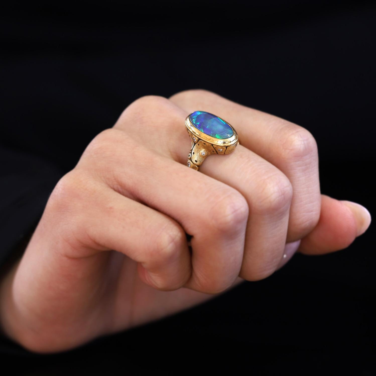 New Alex Sepkus 3.94 Carat Black Opal 18k Gold Ring